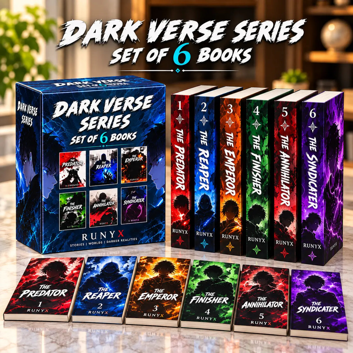 Six Dark Verse books by RuNyx including The Predator and The Reaper