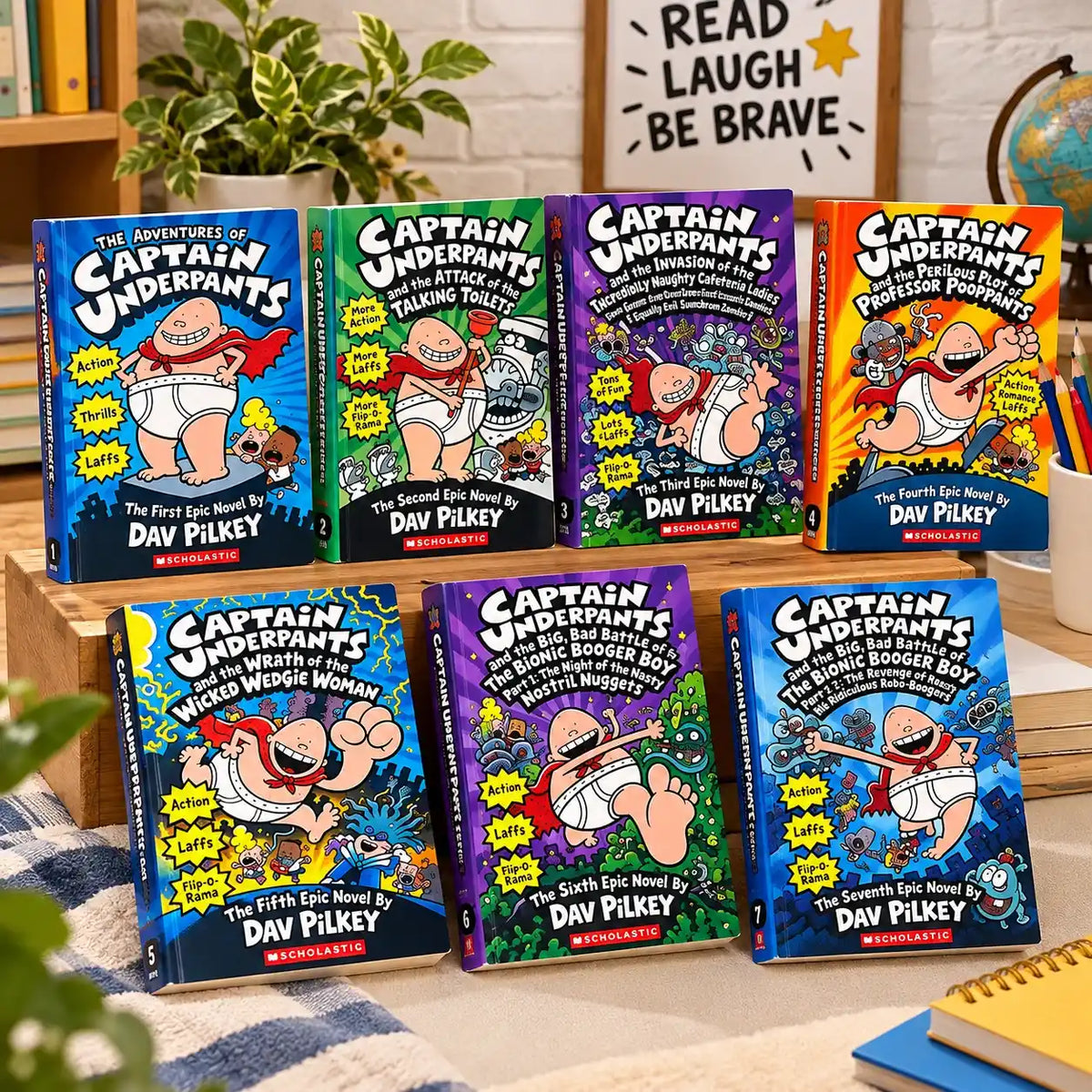 Captain Underpants seven-book collection displayed together in a clean layout