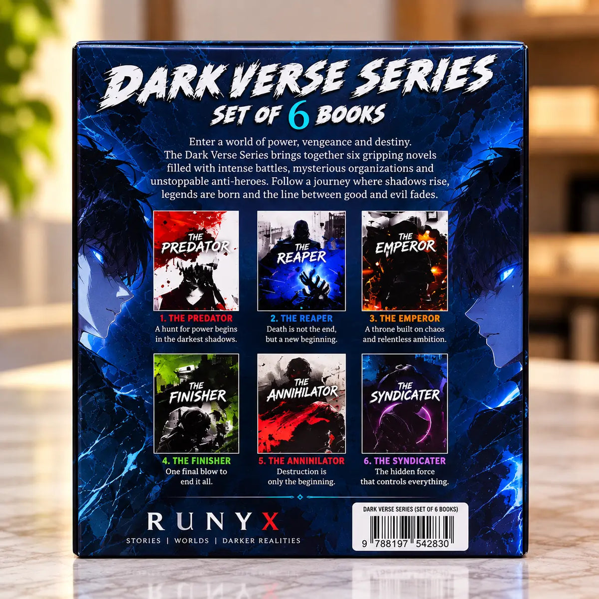Dark Verse six book collection showing all included titles on back of package