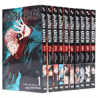Jujutsu Kaisen Volumes 1–10 hardcover manga collection displayed together for fans and collectors.