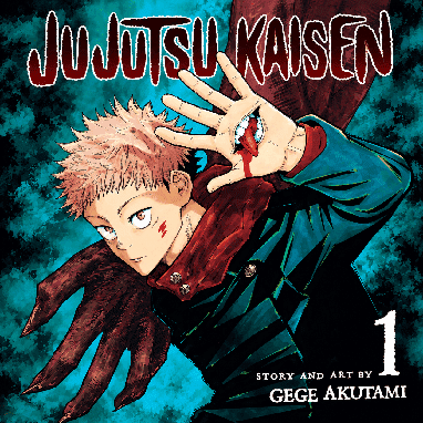 Jujutsu Kaisen Vol. 1 manga featuring Yuji Itadori with a cursed hand against a teal and dark background.