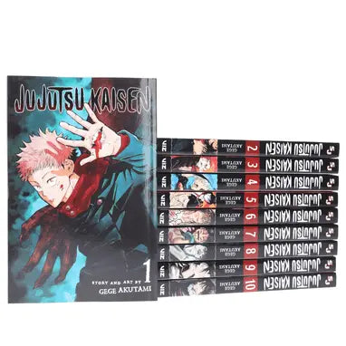 Jujutsu Kaisen manga Volumes 1–10 set by Gege Akutami featuring Yuji Itadori and the series artwork.