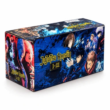 Jujutsu Kaisen Volumes 1–21 manga collection displayed together in a collector-style box set.