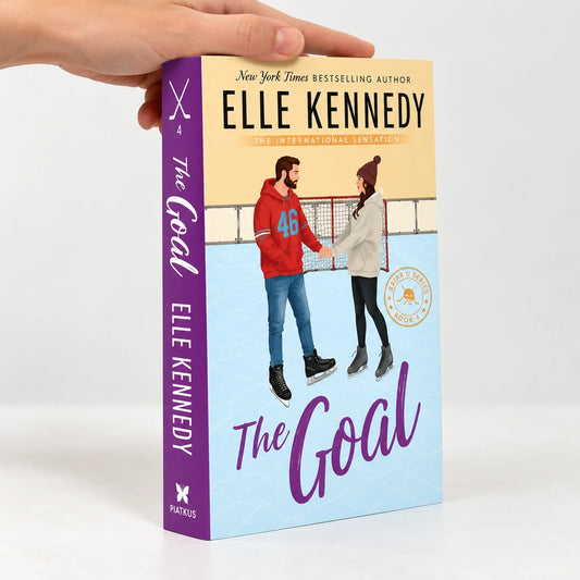 The Goal by Elle Kennedy shown from a side angle with the purple spine and front cover visible