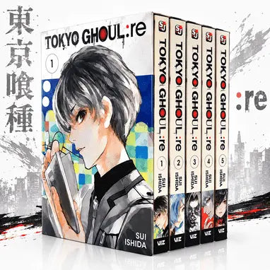 Tokyo Ghoul:re manga box set featuring Volumes 1–5 by Sui Ishida, displayed with the illustrated Volume 1 cover and matching volume spines.